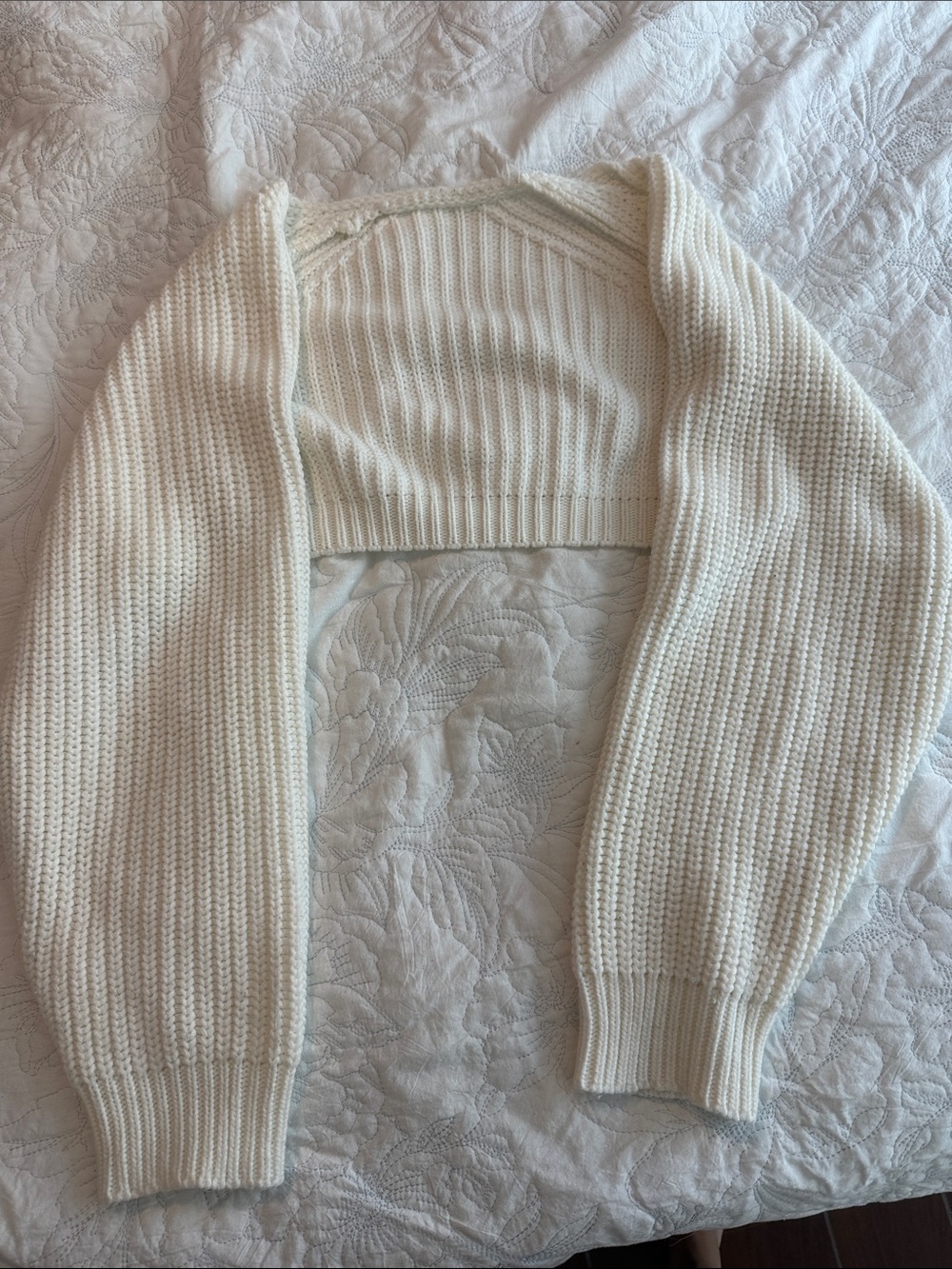 Cream Cropped Knit Shrug Sweater